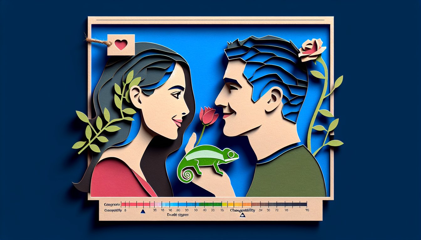 Paper art illustration for quiz about boyfriends intention to kiss on dark blue background