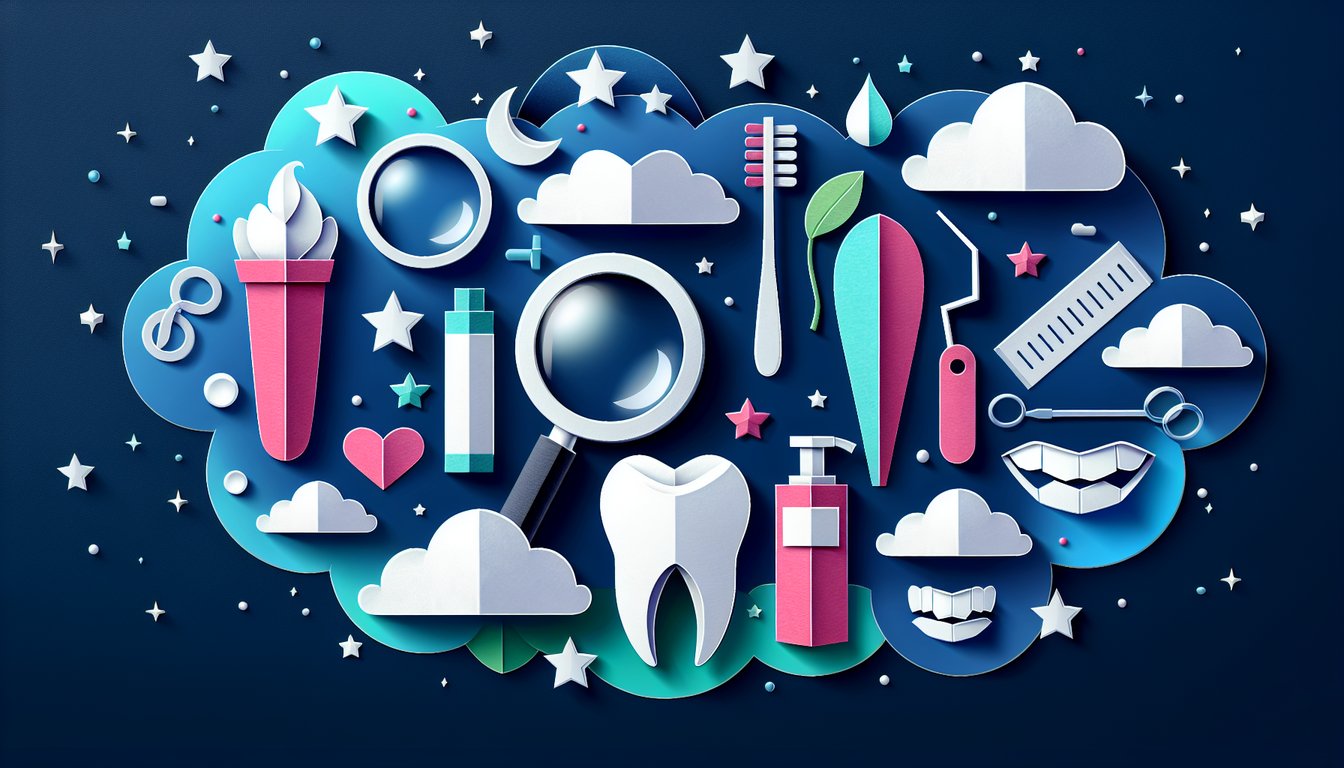 Colorful paper art depicting dental tools for a Dental Myth Busting Quiz
