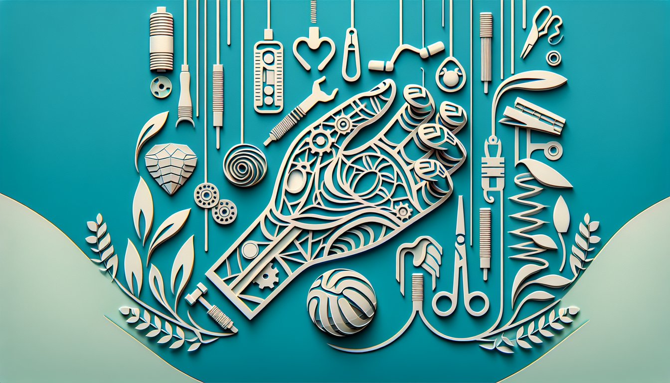 Paper art illustration for NBCOT practice exam quiz on teal background