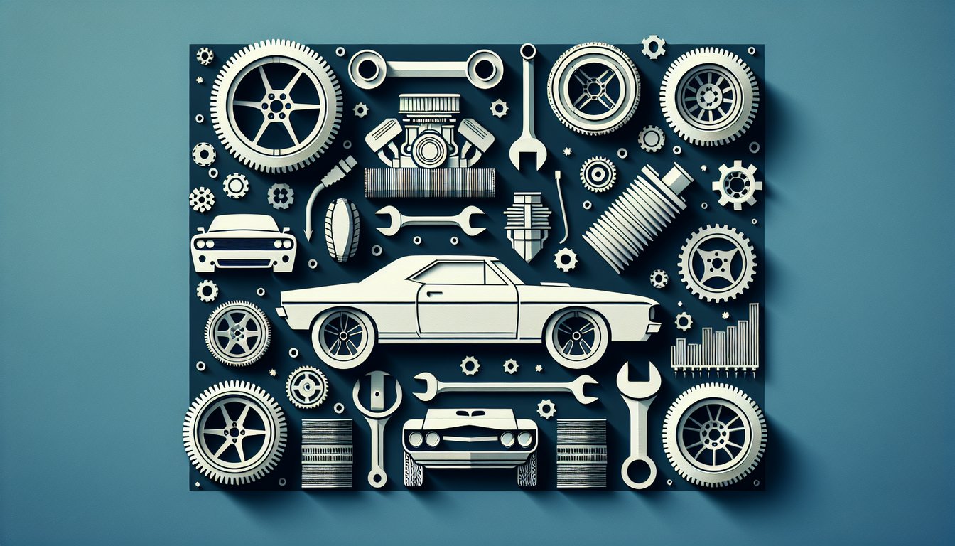 Colorful paper art depicting a muscle car, dollar signs, and quiz elements.