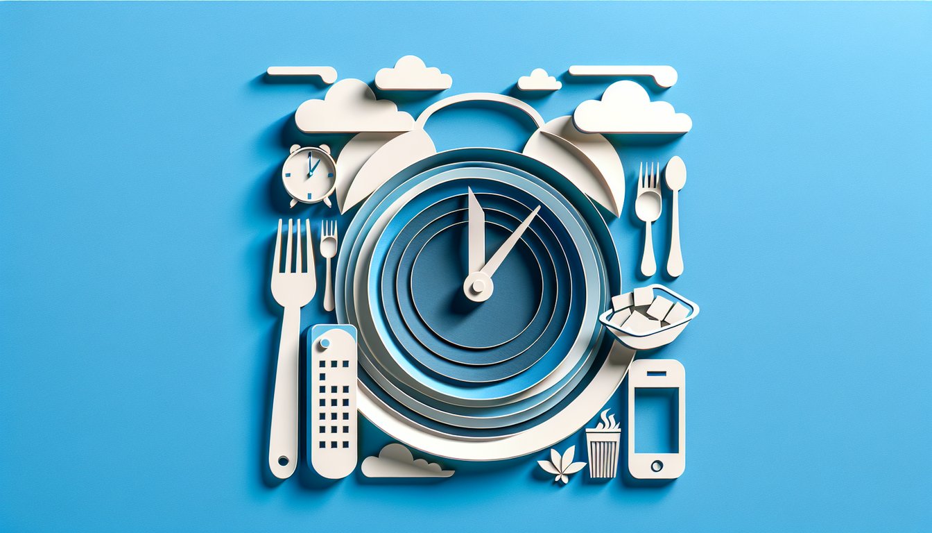 Paper art illustration for a quiz determining whether hunger or boredom drives cravings on a sky blue background.