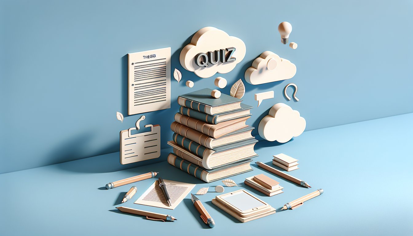 Paper cut illustration of papers pen and magnifying glass for free thesis quiz research skills on sky blue background