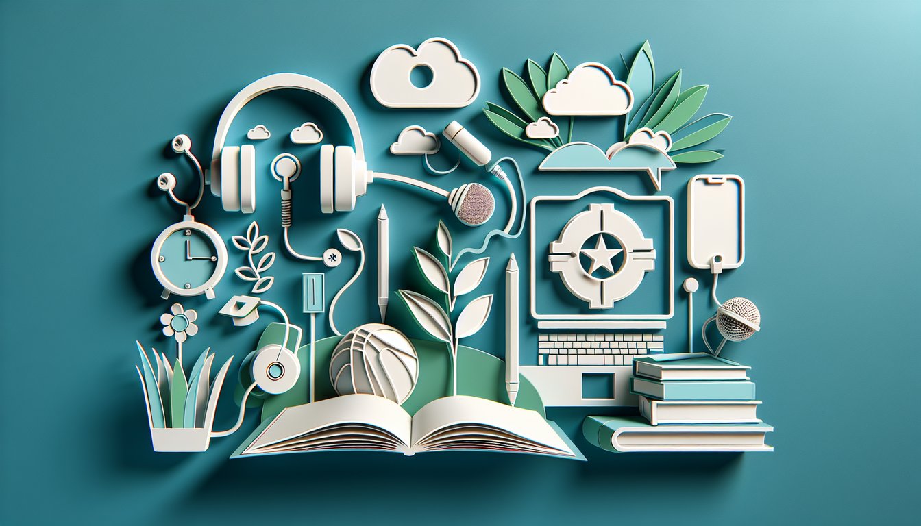 Paper art quiz illustration with speech bubble notebook pencil on teal background communication skills challenge