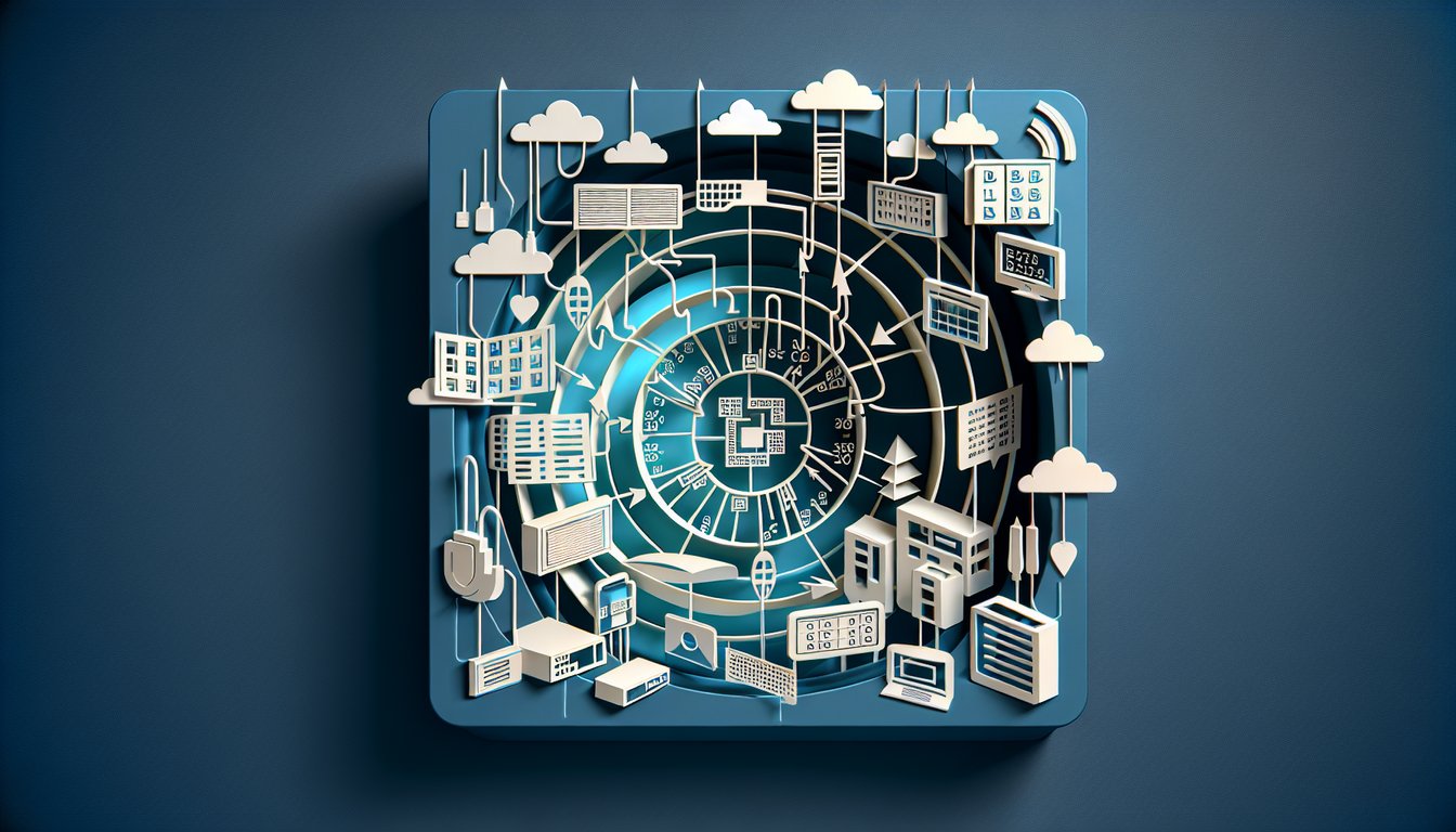 Paper art illustration for subnetting practice questions quiz on dark blue background