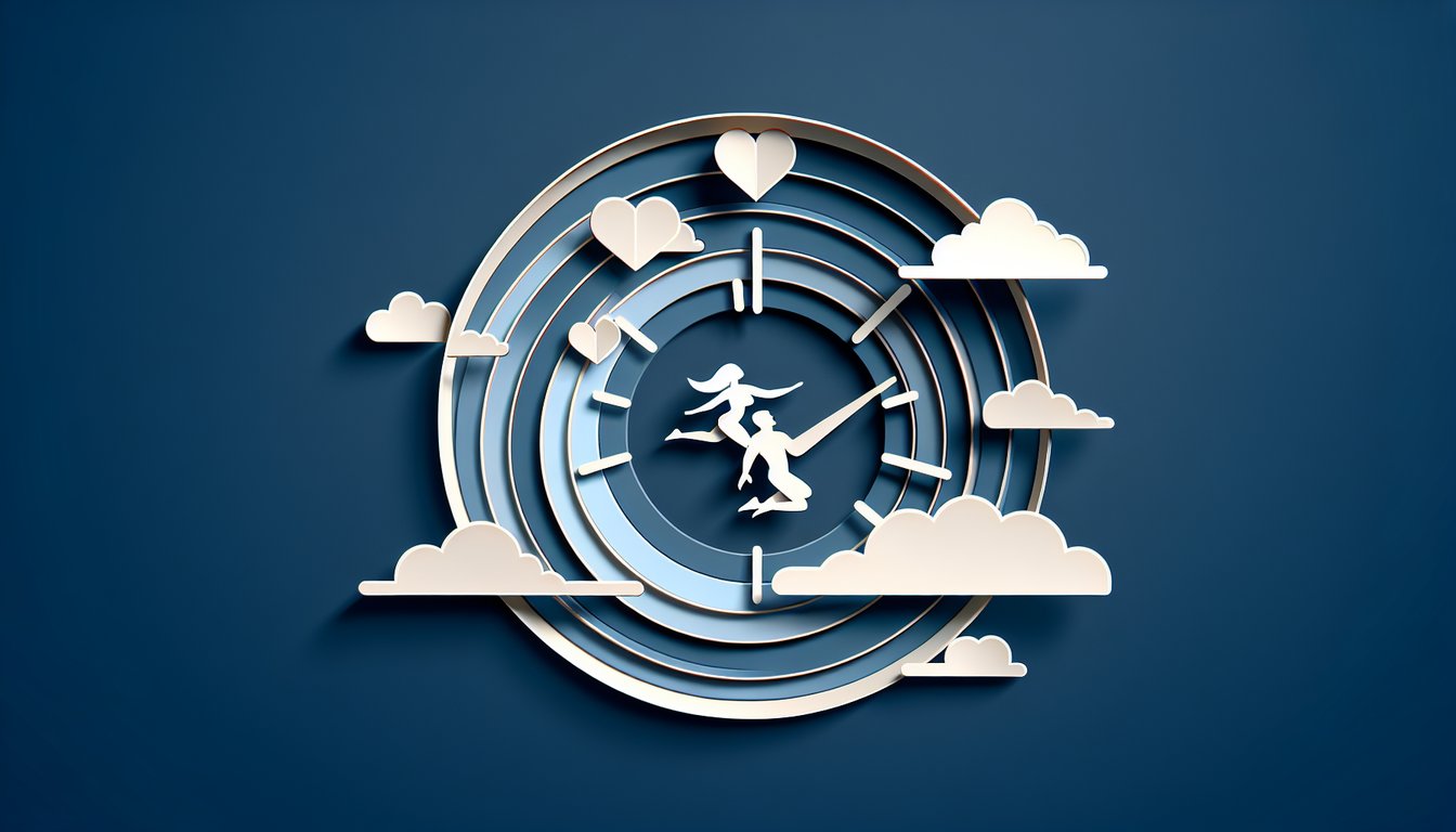 Paper art illustration for a love speed quiz on a dark blue background