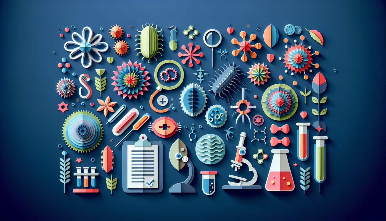 Colorful paper art promoting a quiz on Food Safety and Microbiology Knowledge Test