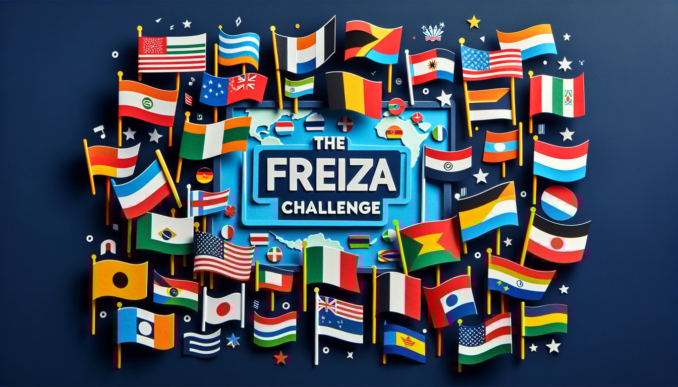 Paper art promoting The Flag Frenzy Challenge, a national flags recognition quiz for middle school students.