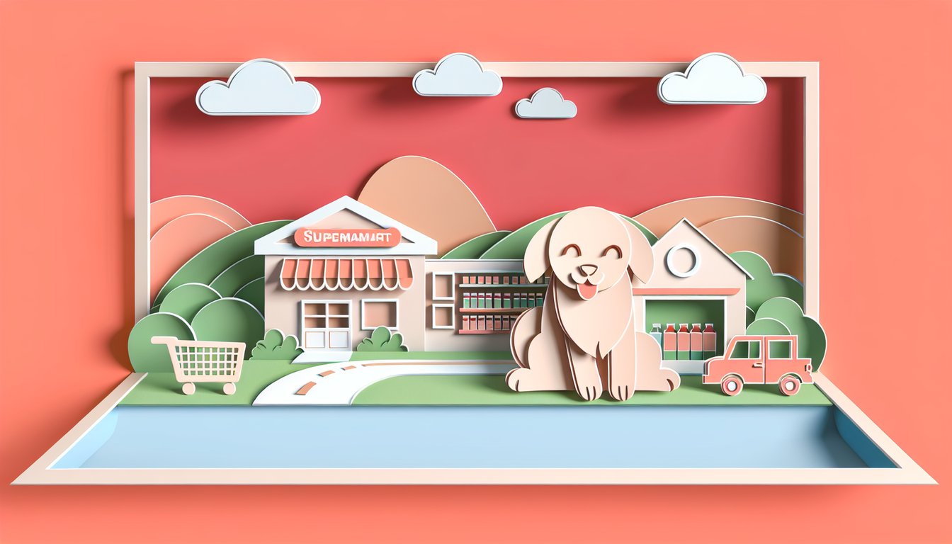 Paper art illustration of Because of Winn-Dixie Chapter 1 quiz title with dog paw, book, magnifying glass on coral background