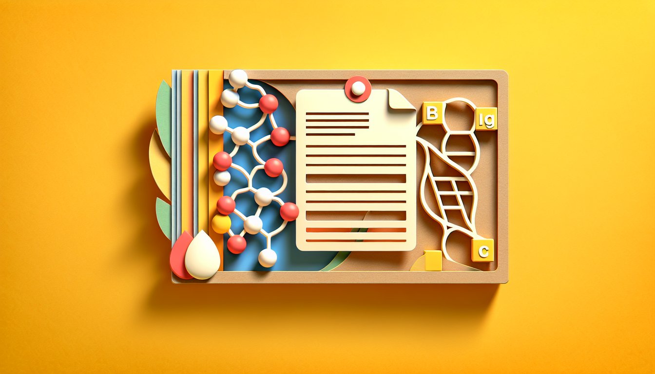Paper art of amino acid molecules on yellow background inviting users to discover their molecular match