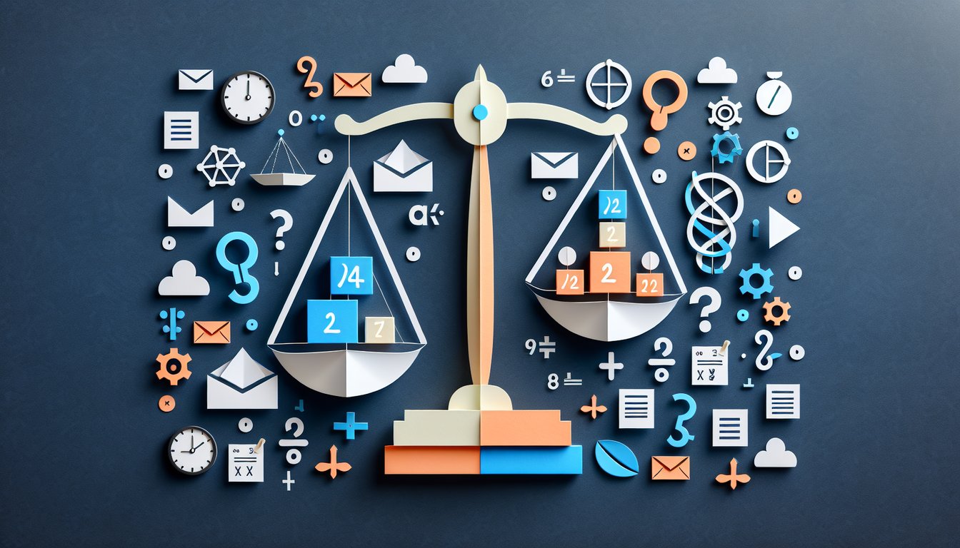 Colorful paper art promoting Check Balance Challenge, a math quiz for middle school students.
