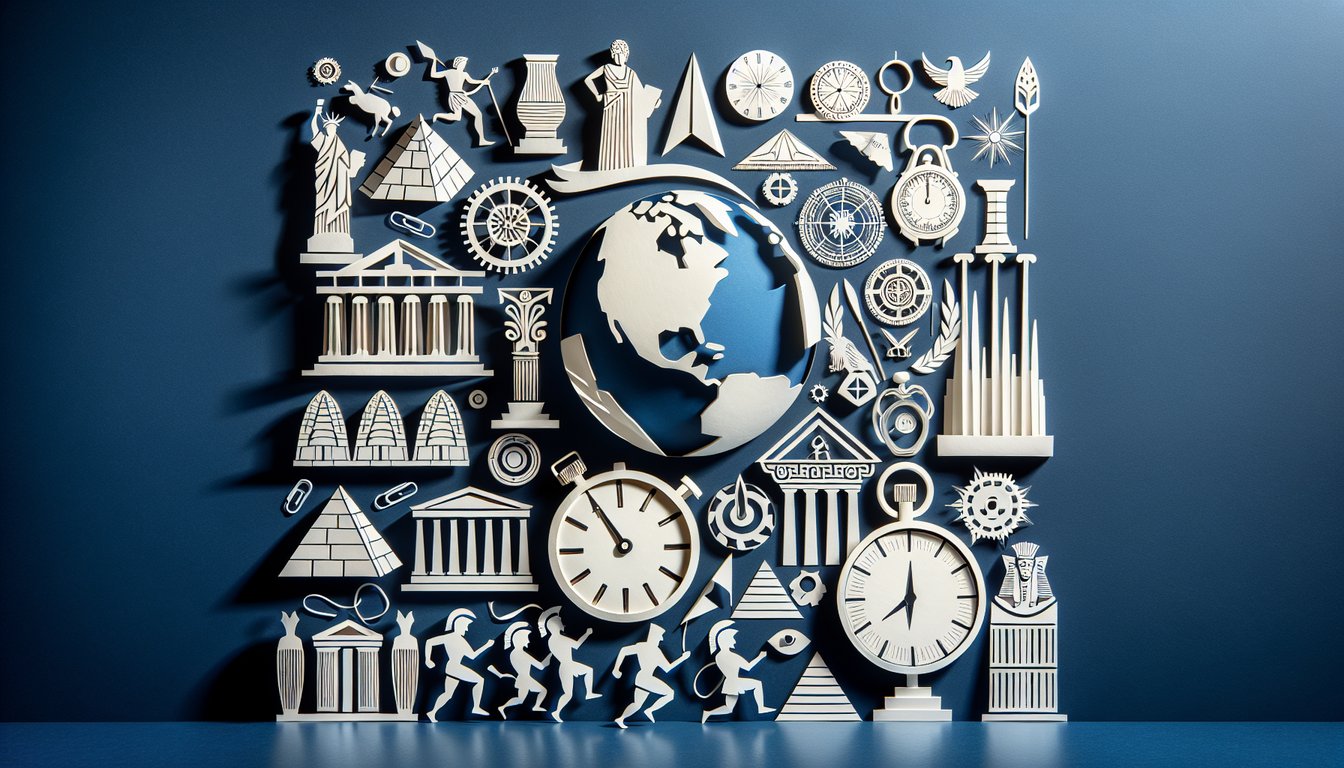 Colorful paper art promoting Euro  World History Blitz trivia for high school students.