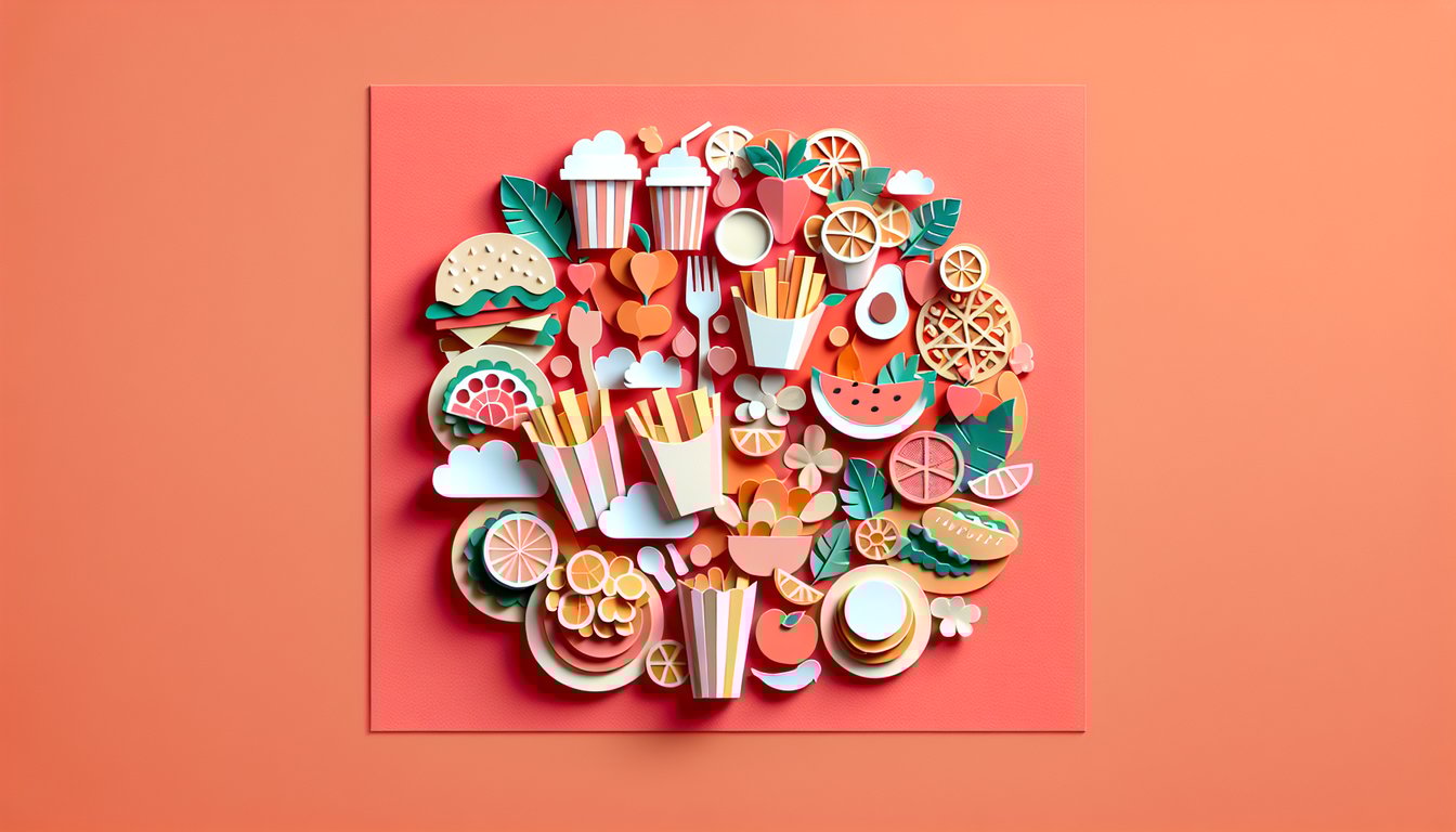 Paper art quiz illustration on coral background encouraging users to discover their ideal meal
