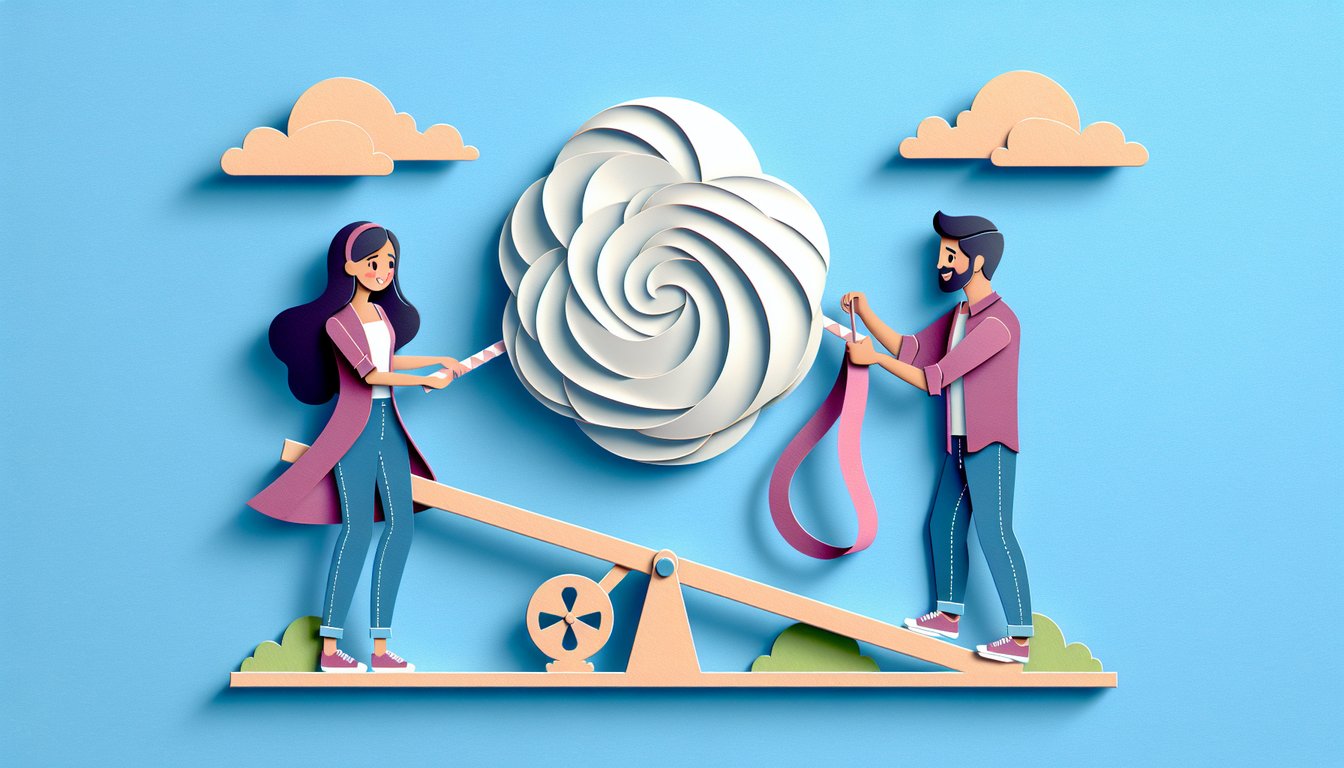 Paper art illustration for a fun couple quiz revealing relationship quirks on a sky blue background