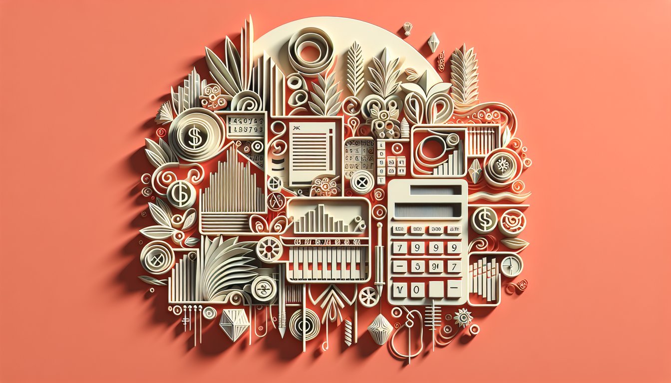 Paper art illustration for accounting skills quiz on coral background