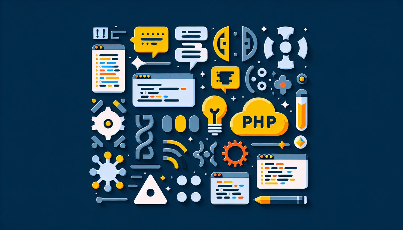 Colorful paper art depicting elements related to PHP Fundamentals Knowledge Test quiz.