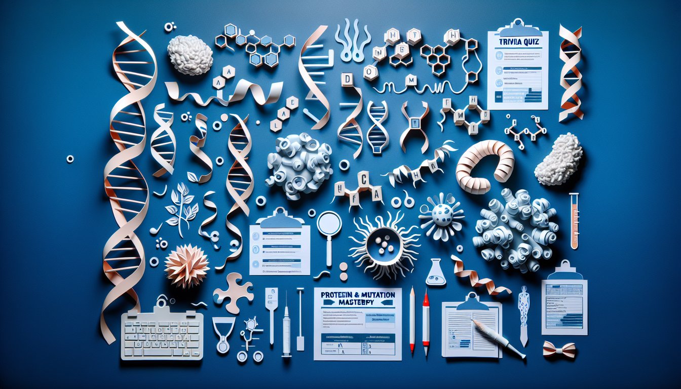 Paper art for trivia on Protein and Mutation Mastery for biology students.