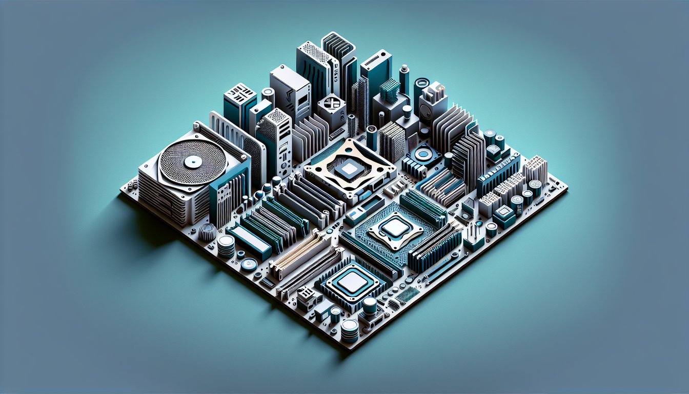 Paper art illustration for PC components quiz on teal background