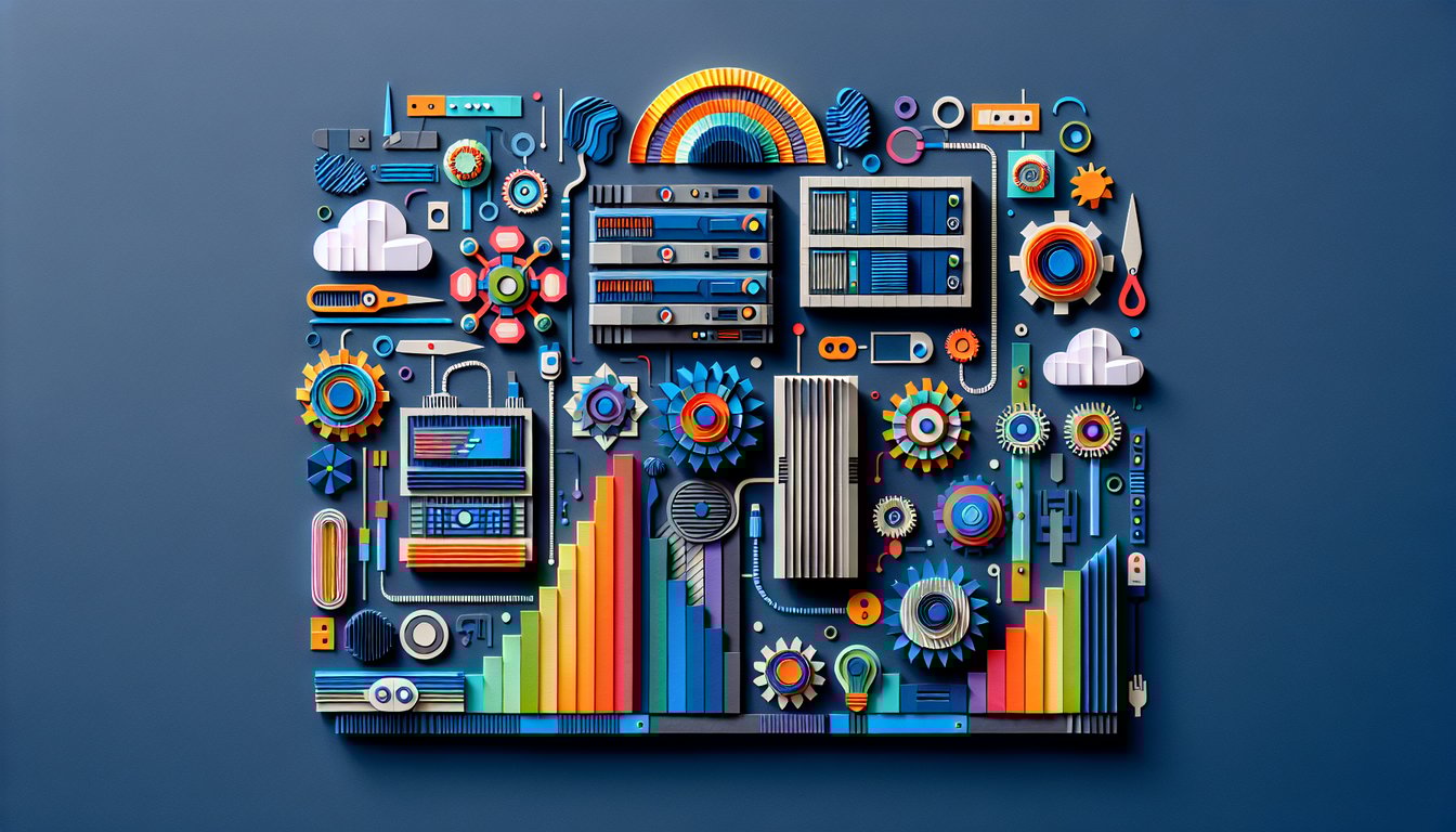 Colorful paper art depicting a quiz on IT Systems Technician Knowledge Test.