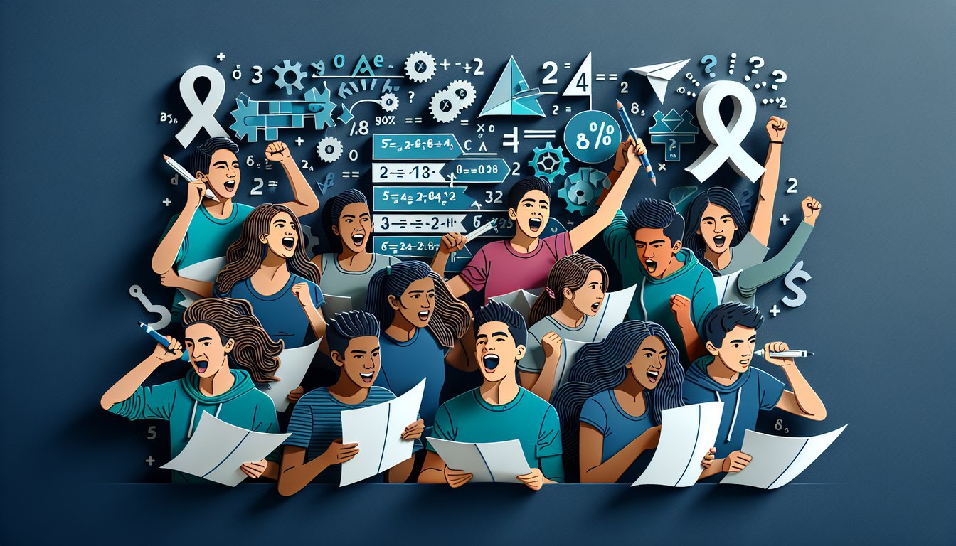 Colorful paper art promoting Rational Expression Rumble, an interactive algebra quiz for high school students.
