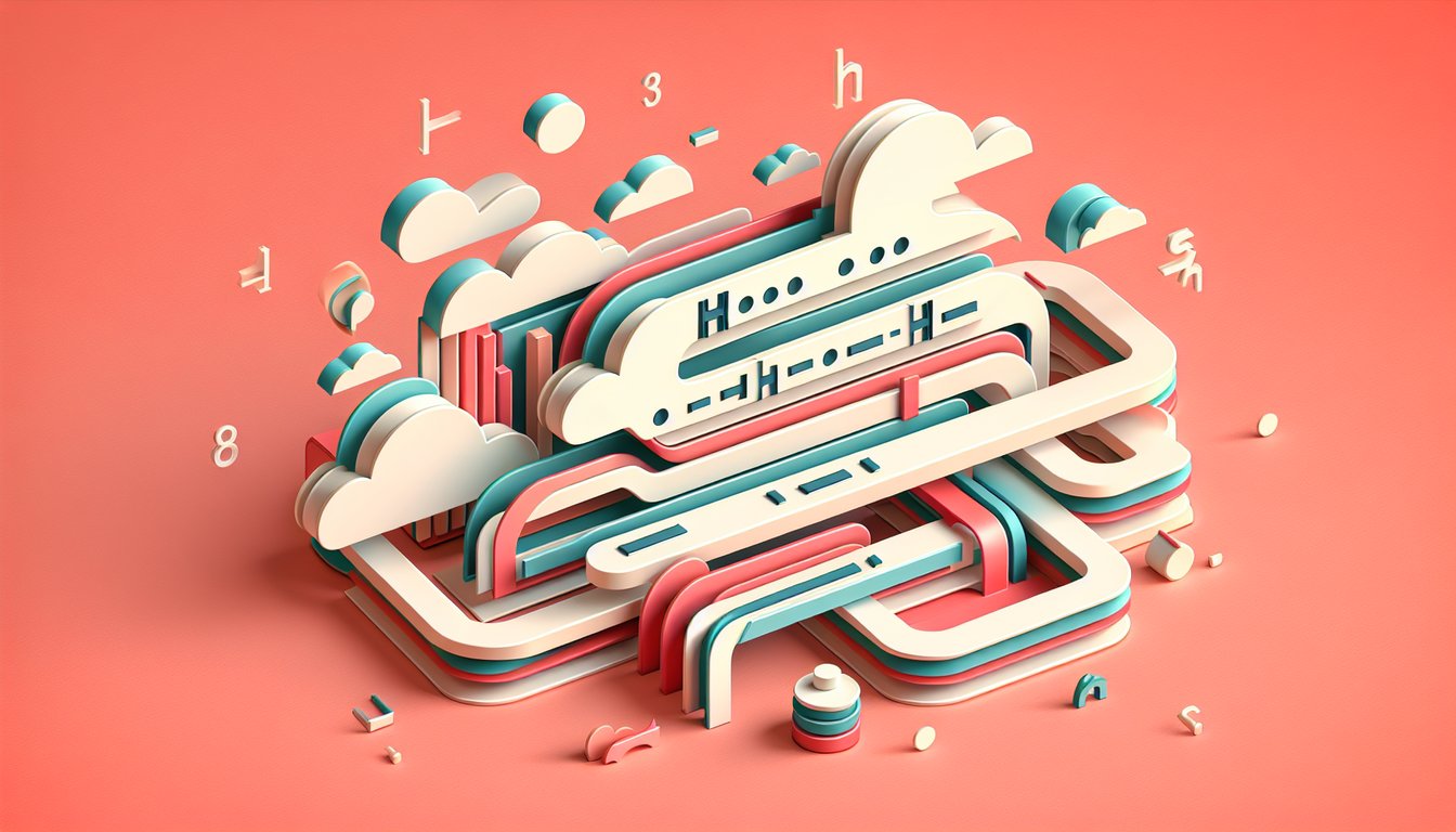 Paper art illustration of a hyphen quiz with rules symbols and text elements on coral background