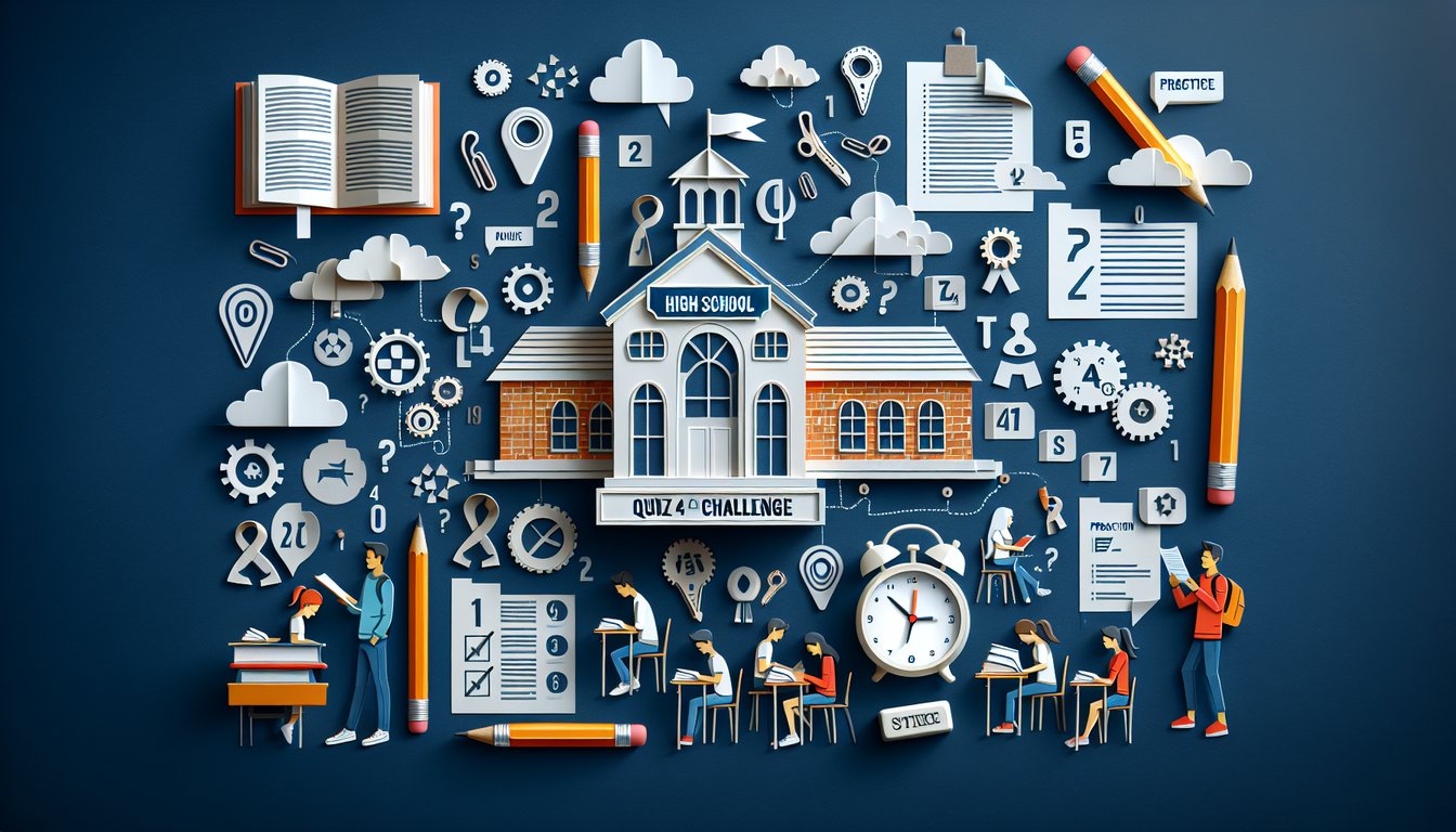 Colorful paper art promoting the engaging Quiz 4 Challenge for high school students.