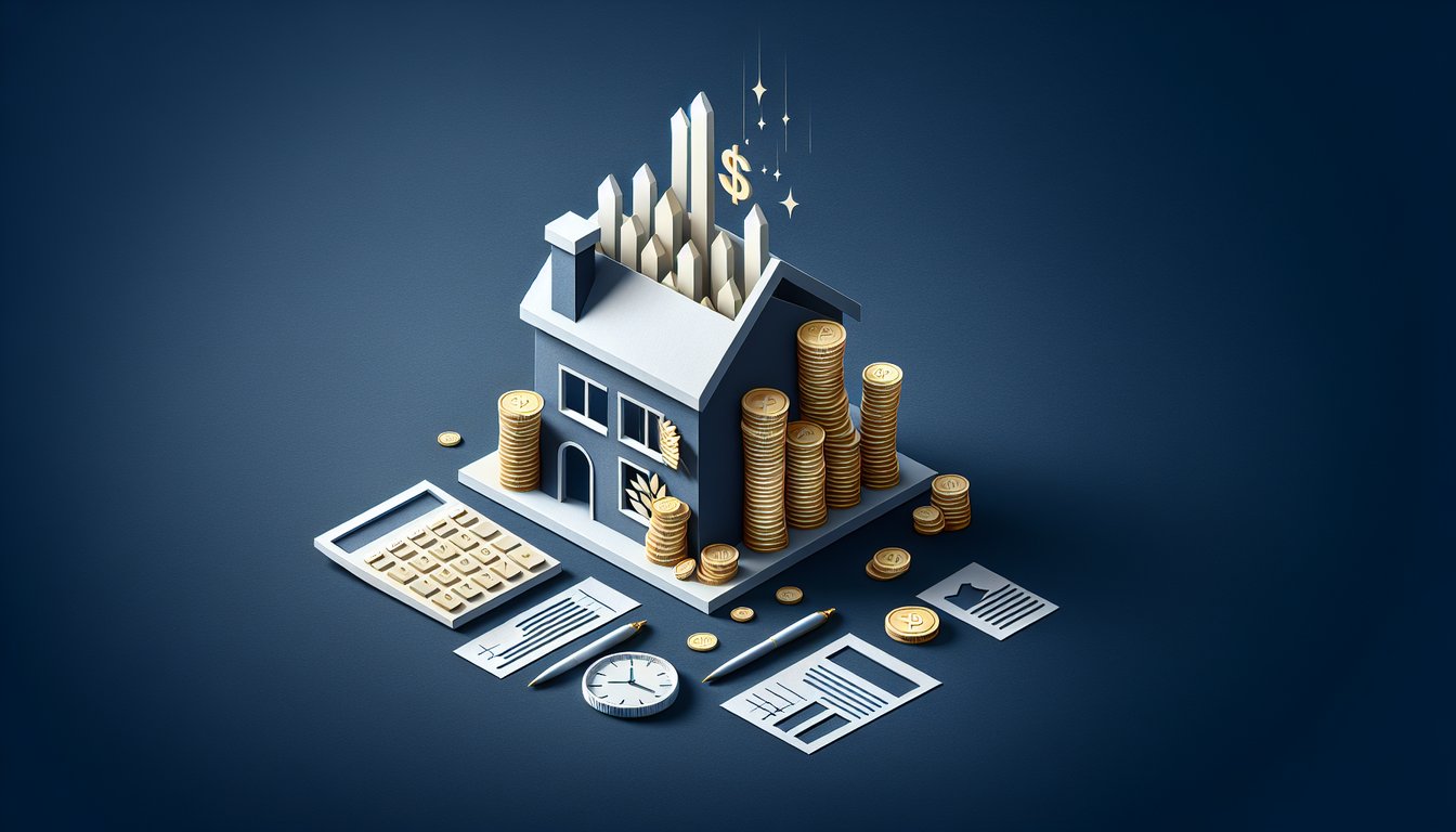 paper art calculator coins ledger sheet blocks illustrating depreciation for Accounting 201 quiz on dark blue background