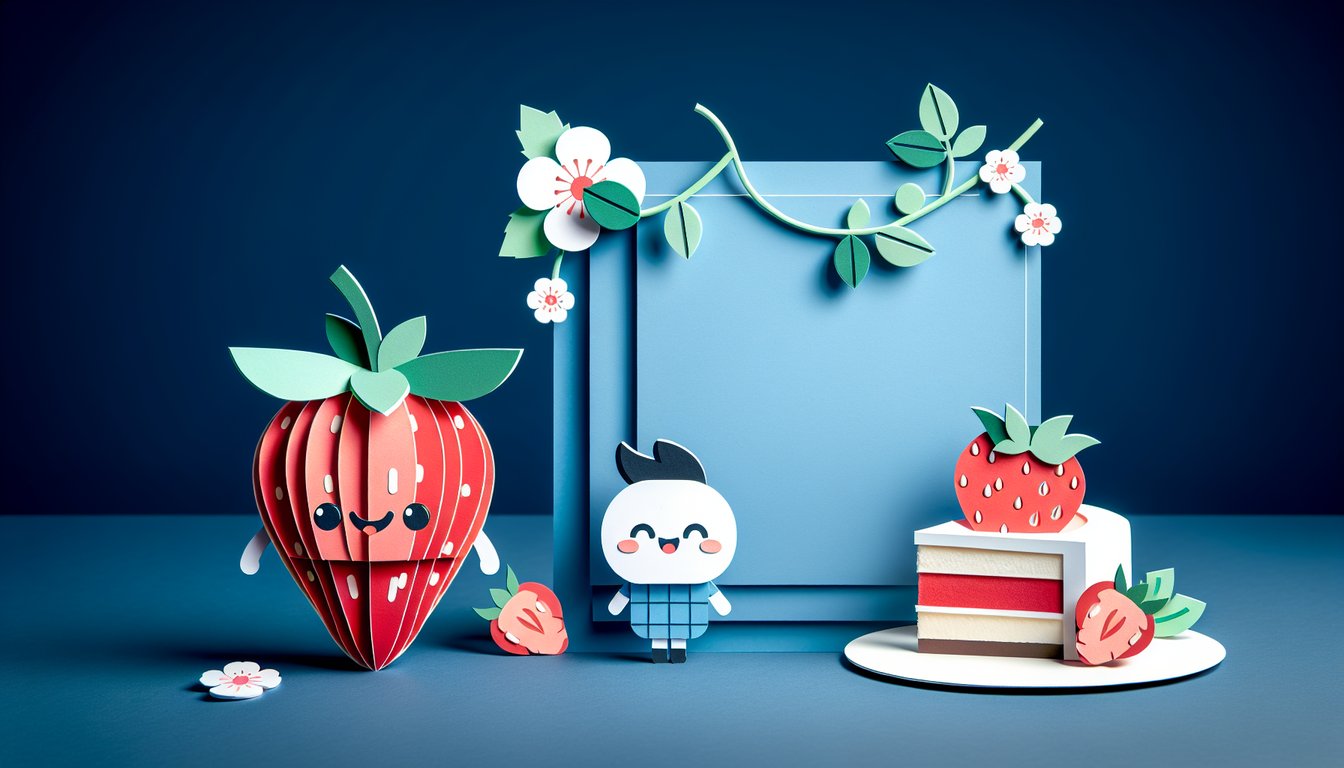 Paper art of Strawberry Shortcake characters and quiz title on dark blue background