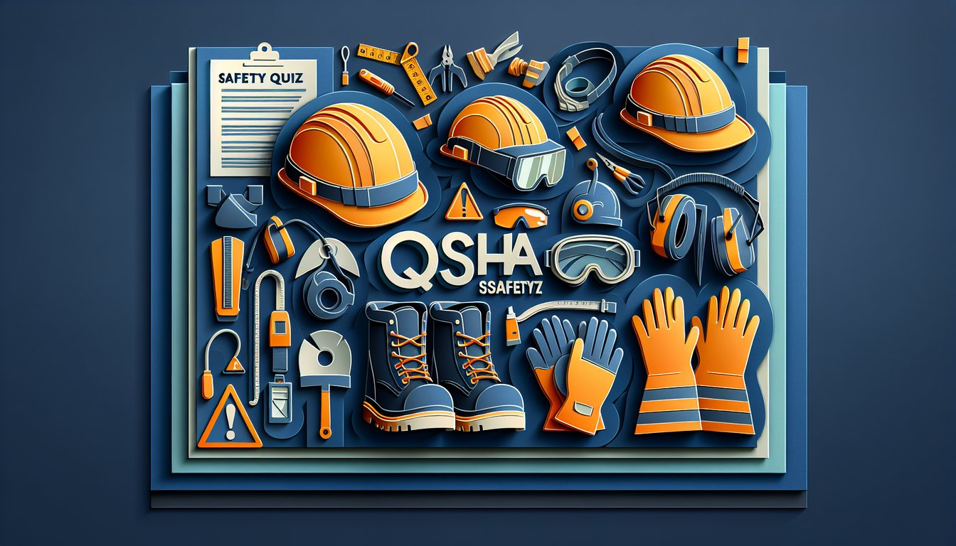 Paper art illustration for OSHA PPE safety quiz on a dark blue background