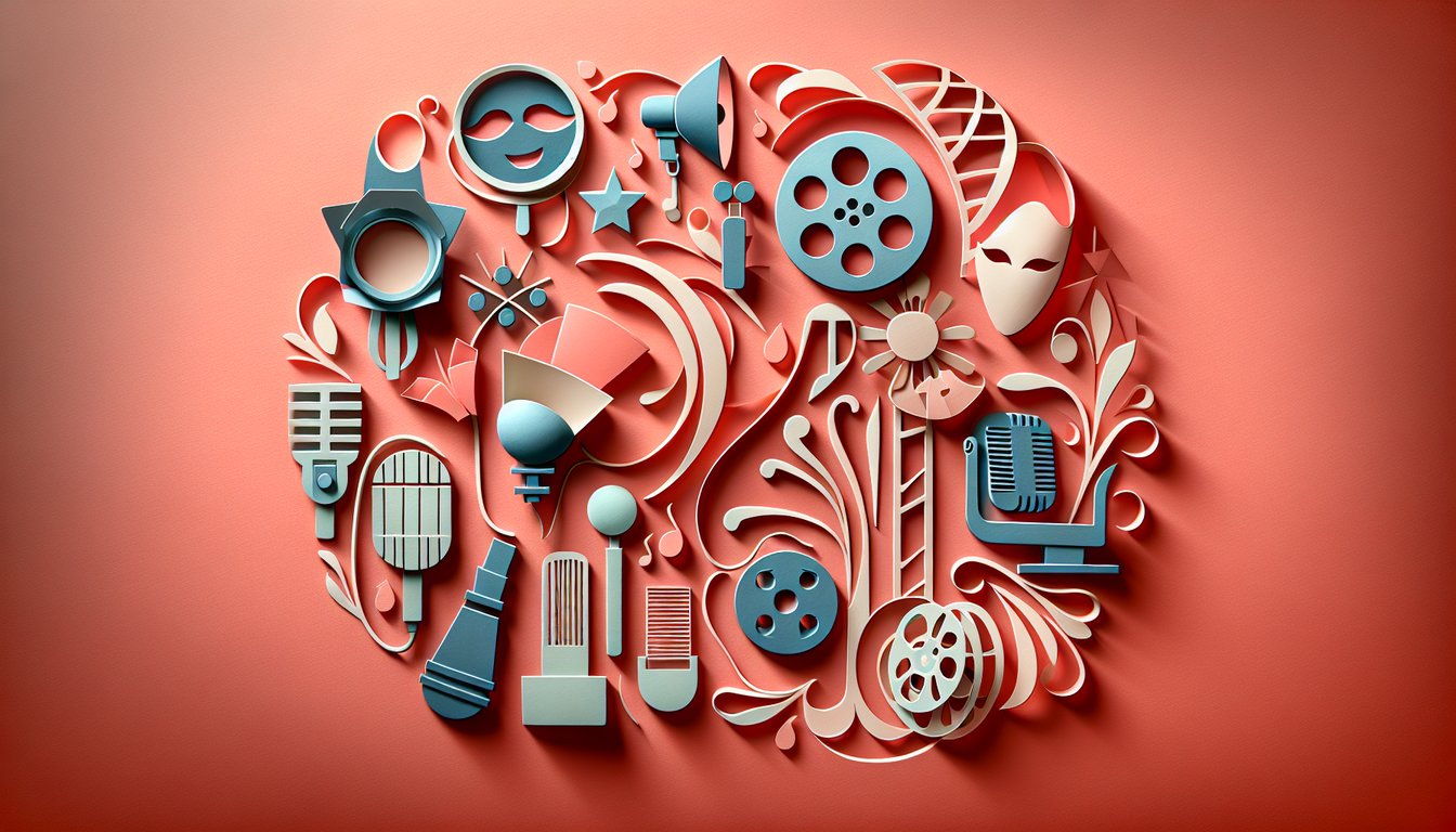 Paper art illustration for actress potential quiz on a coral background