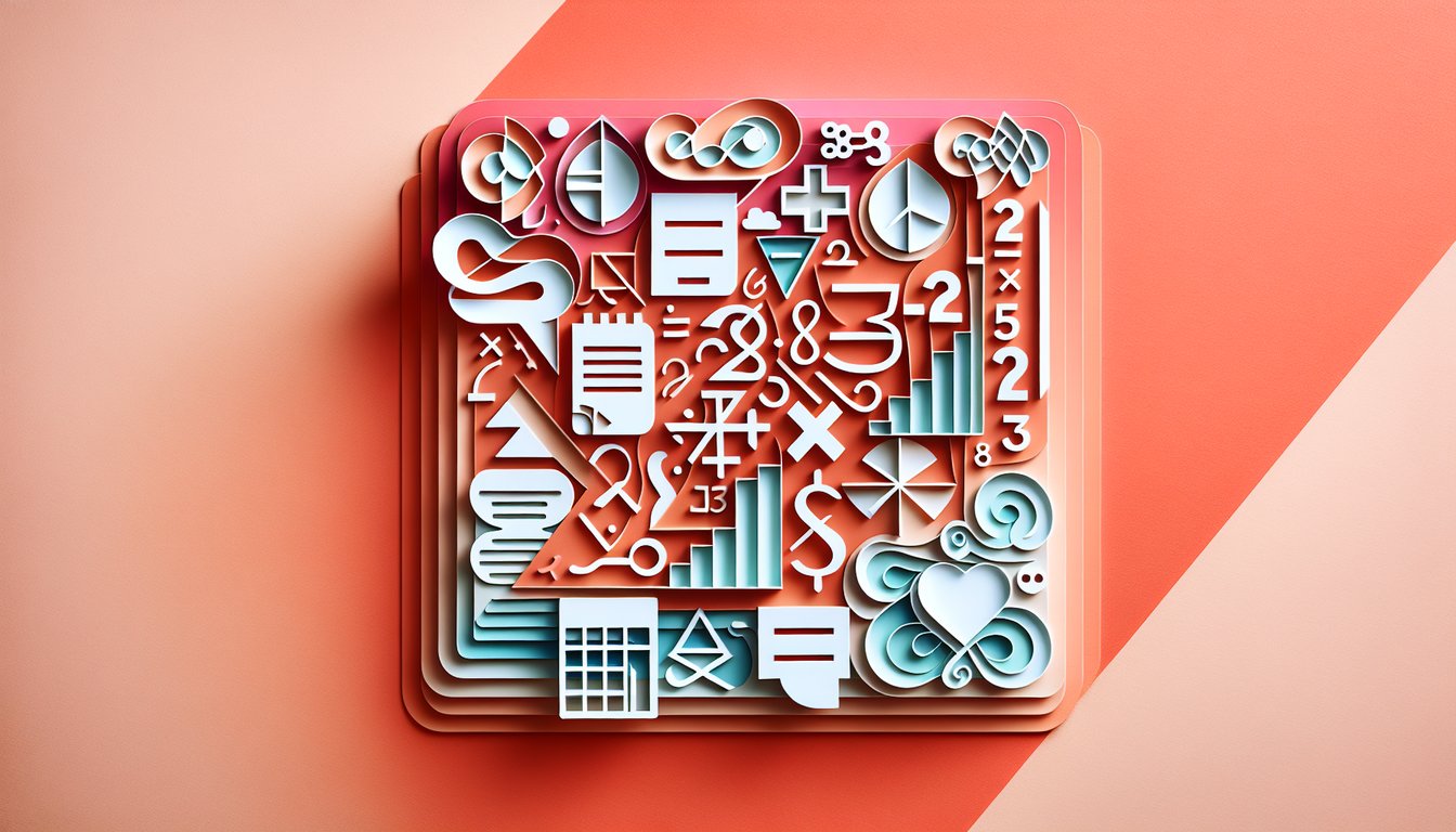 Paper art illustration for mental math practice quiz on a coral background