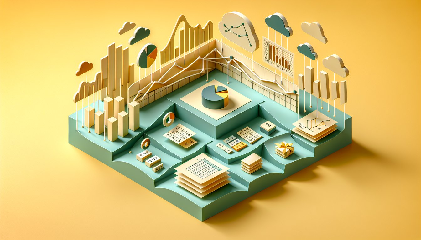 Paper art illustration for Microsoft Excel practice test quiz on a golden yellow background.
