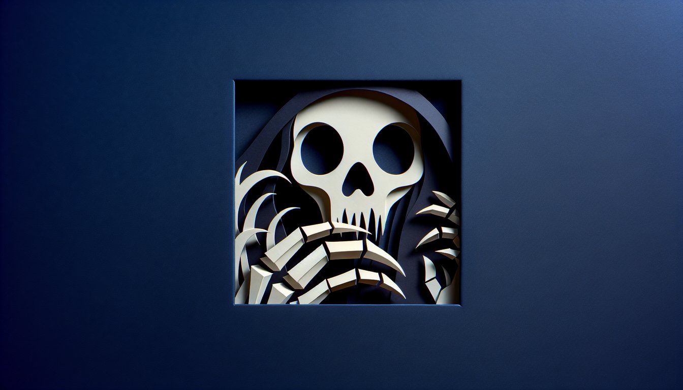 Torn dark blue paper layers reveal a pale figure beside bold creepypasta quiz text inviting you to explore your dark side