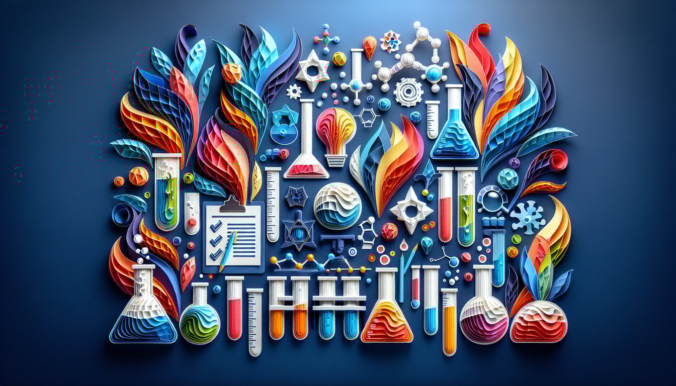 Colorful paper art promoting Solubility Showdown, a high school chemistry quiz.