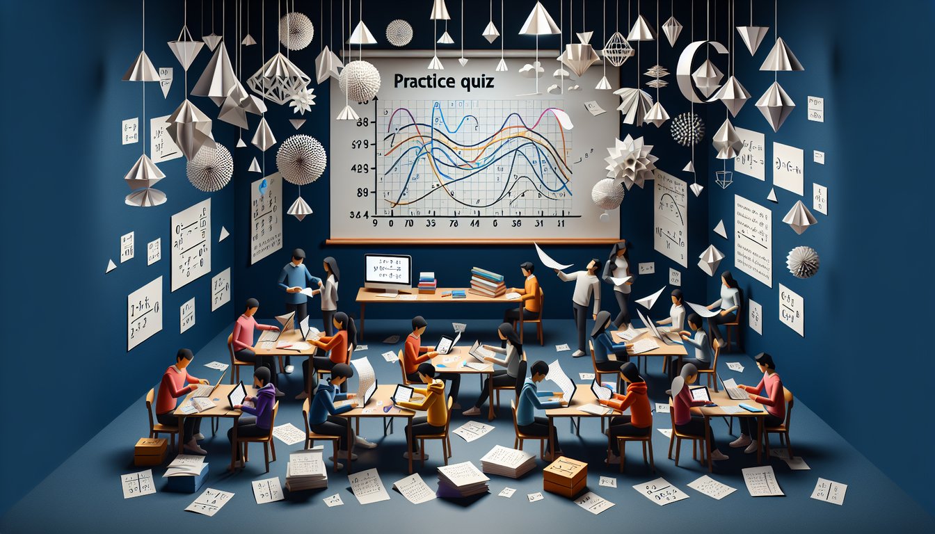 Colorful paper art promoting a linear relationships quiz for high school math students.