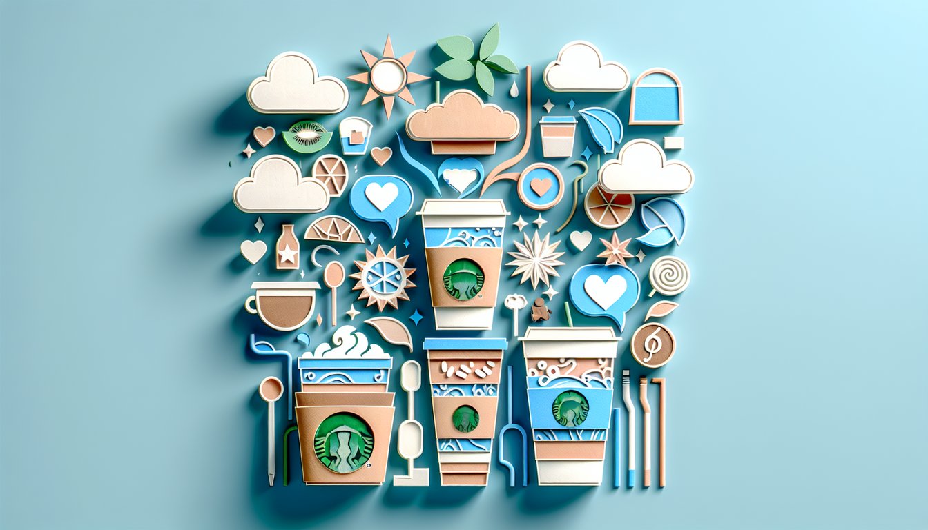 Paper art coffee cup and quiz elements on sky blue background free Starbucks drink quiz to find your perfect cup