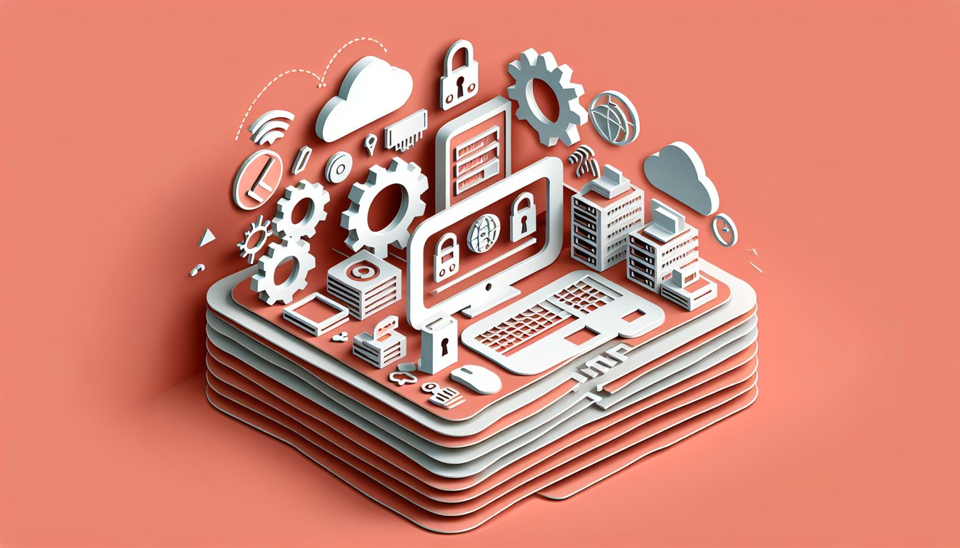 Paper art cybersecurity shield checklist and gears on coral background for CompTIA Security plus SY0-201 practice quiz