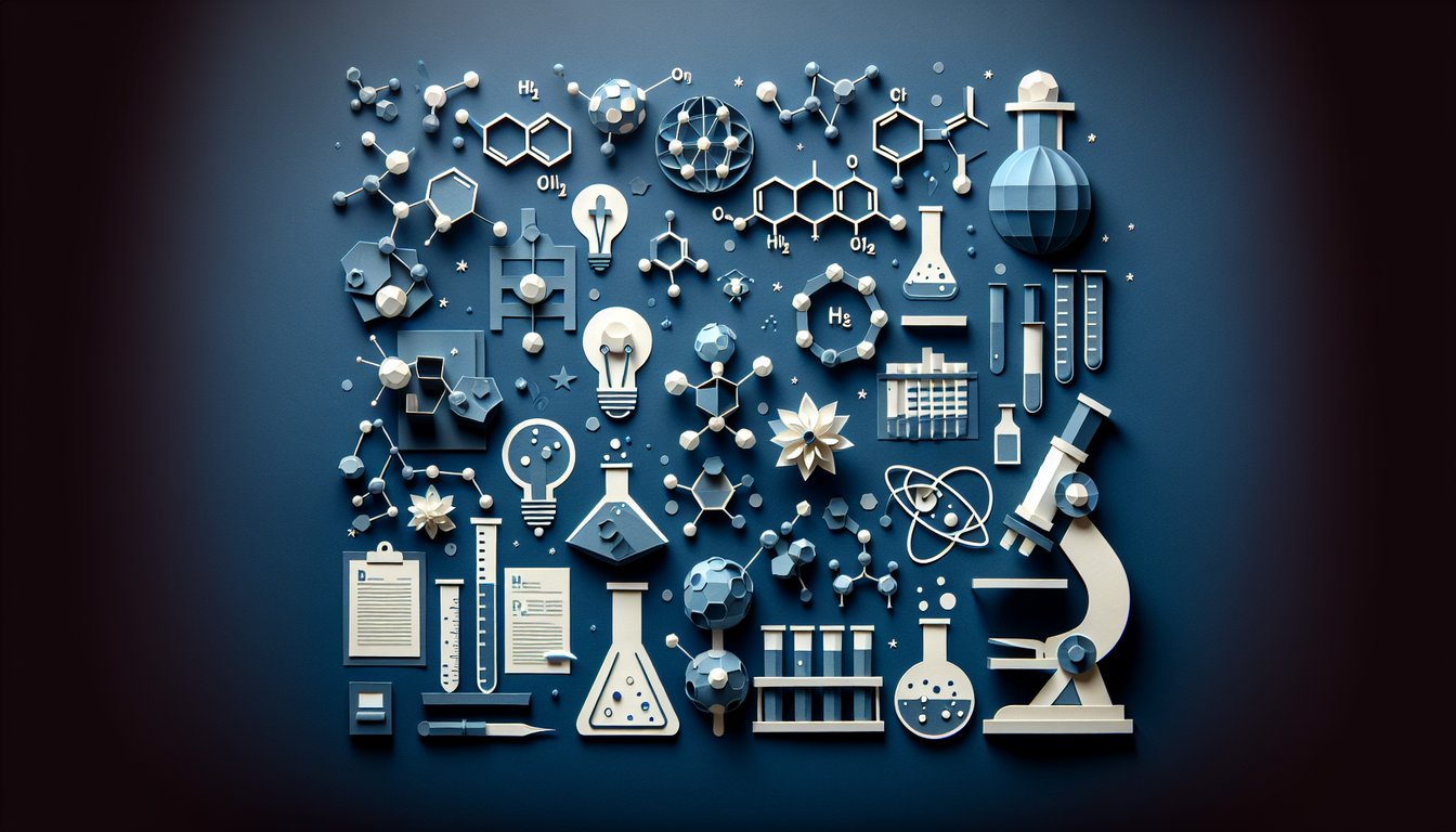 Paper art representing a trivia quiz on chemical formulas for high school students.