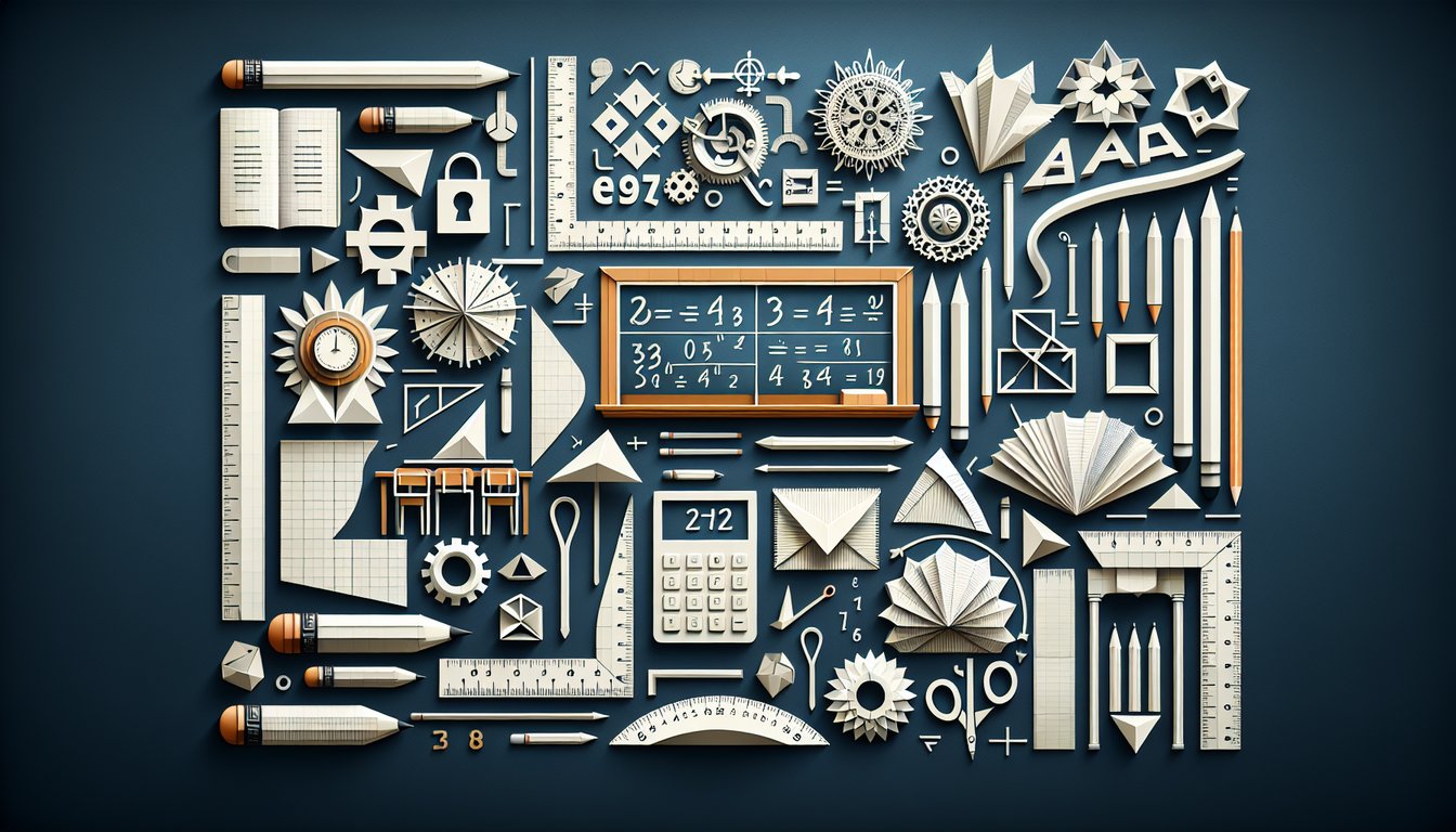 Colorful paper art promoting a trivia quiz for Module Mastery 4  7, aimed at middle school math students.