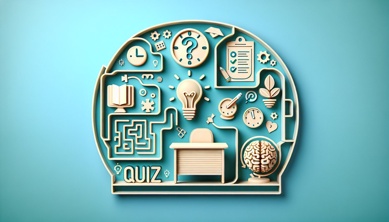 Paper art illustration promoting a free dumb test quiz on a teal background