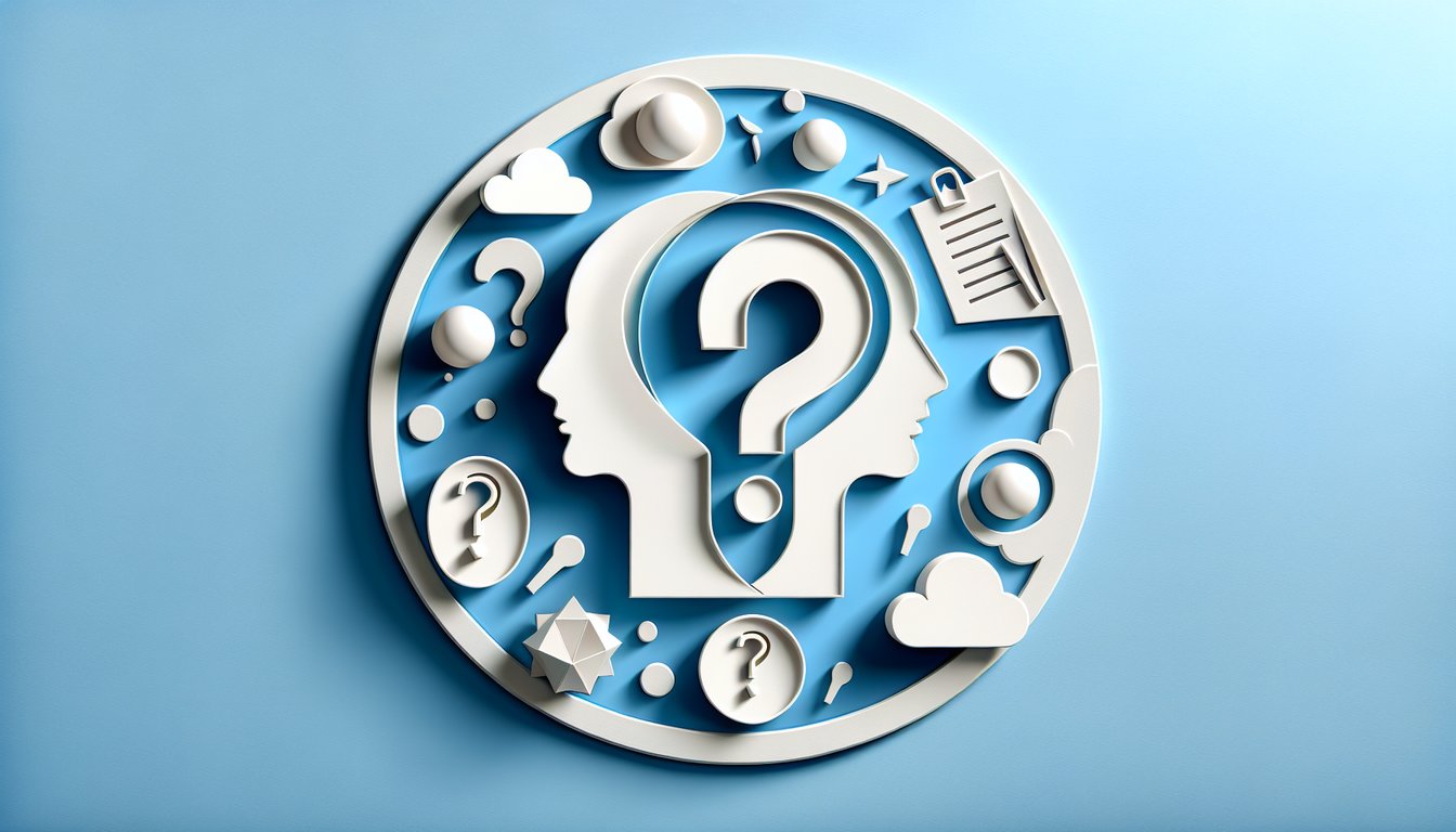 Paper art of folded faces surrounding cynicism quiz text on sky blue background.