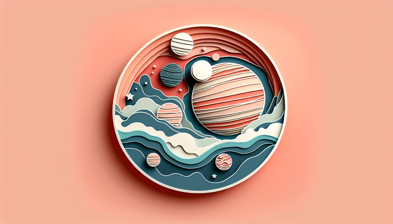 paper art planets orbit stars on coral background orbital path quiz cosmic home personality traits.