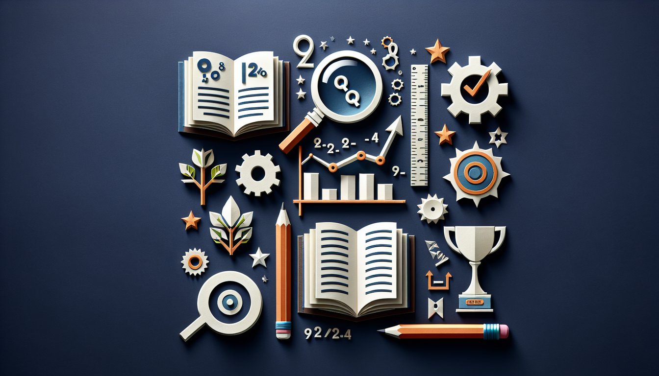 Colorful paper art promoting Pre-Quiz Kickstart, a tool for high school math exam preparation.