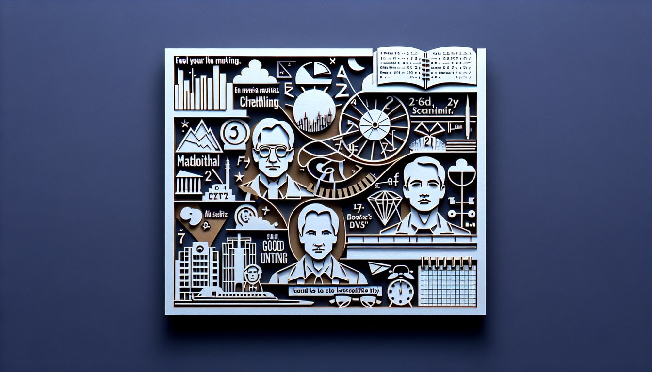 Paper art illustration for Good Will Hunting trivia quiz on dark blue background