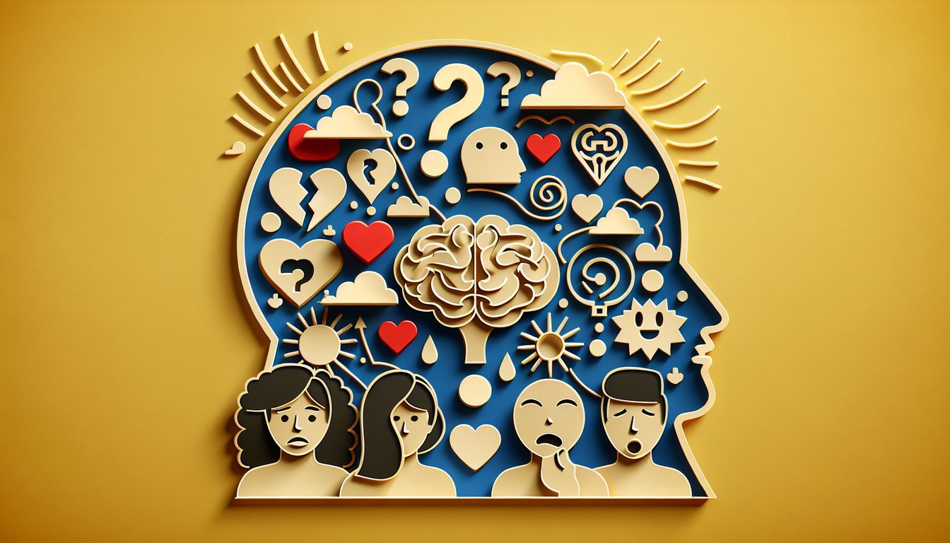 Paper art illustration for a personality quiz on understanding feelings of being misunderstood on a golden yellow background.