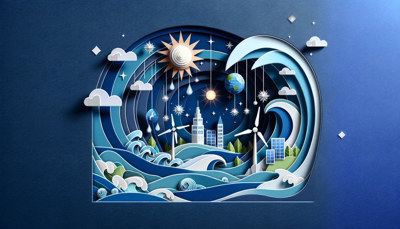 Colorful paper art promoting Wave Energy Wonders, a dynamic quiz for high school science students.