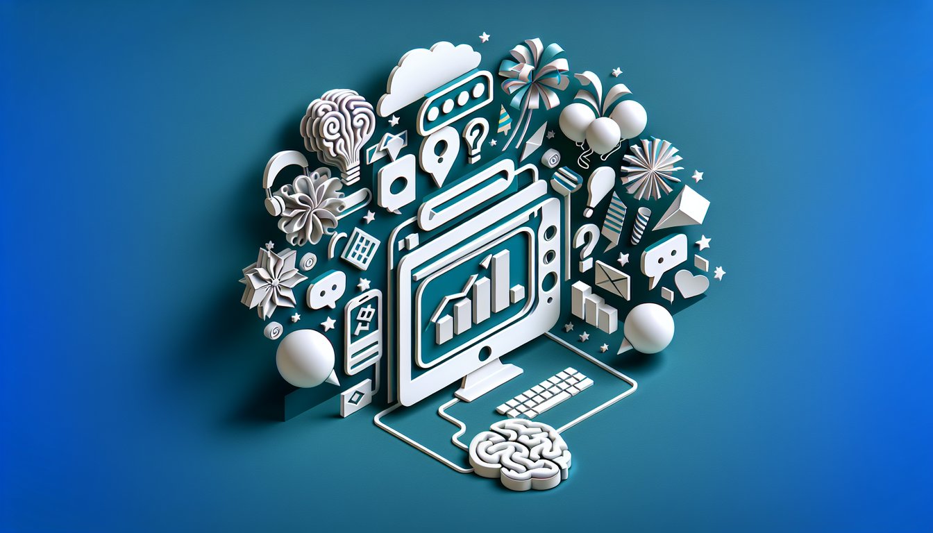 Paper art illustration of computer monitor with quiz elements like question marks and checkboxes on teal background.