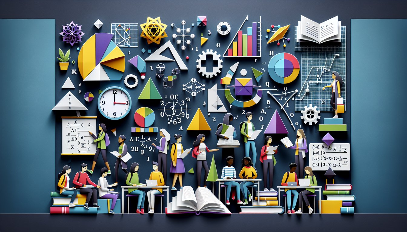 Colorful paper art depicting a trivia quiz for high school math practice