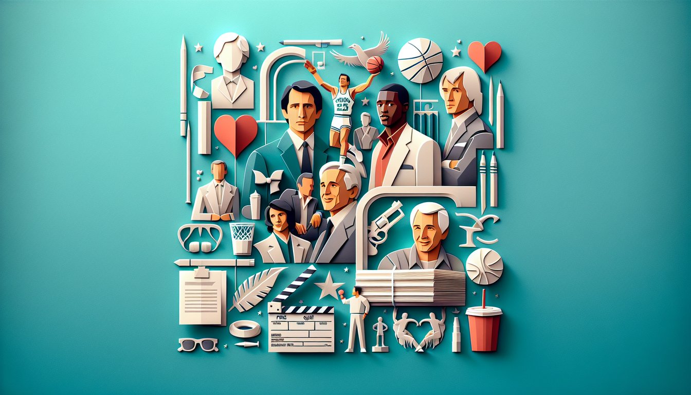 paper art portrait of Boris Kodjoe surrounded by film role icons quiz text on teal background