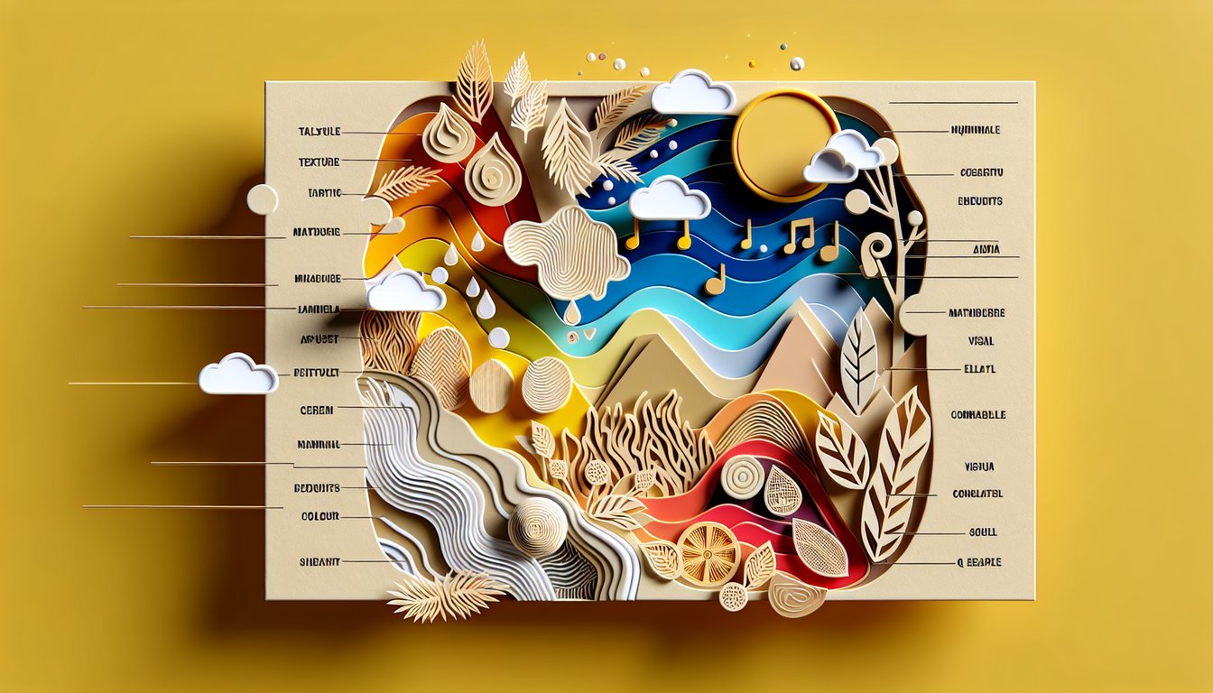 Paper art illustration hand touching textured paper eye icon sound waves quiz title on golden yellow background