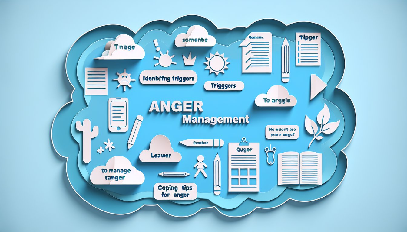 Paper art illustration for teen anger management quiz on a sky blue background